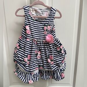 NWOT Mia & Mimi 18M Blue & Pink Stripe Girls Formal Floral Tank Top Dress